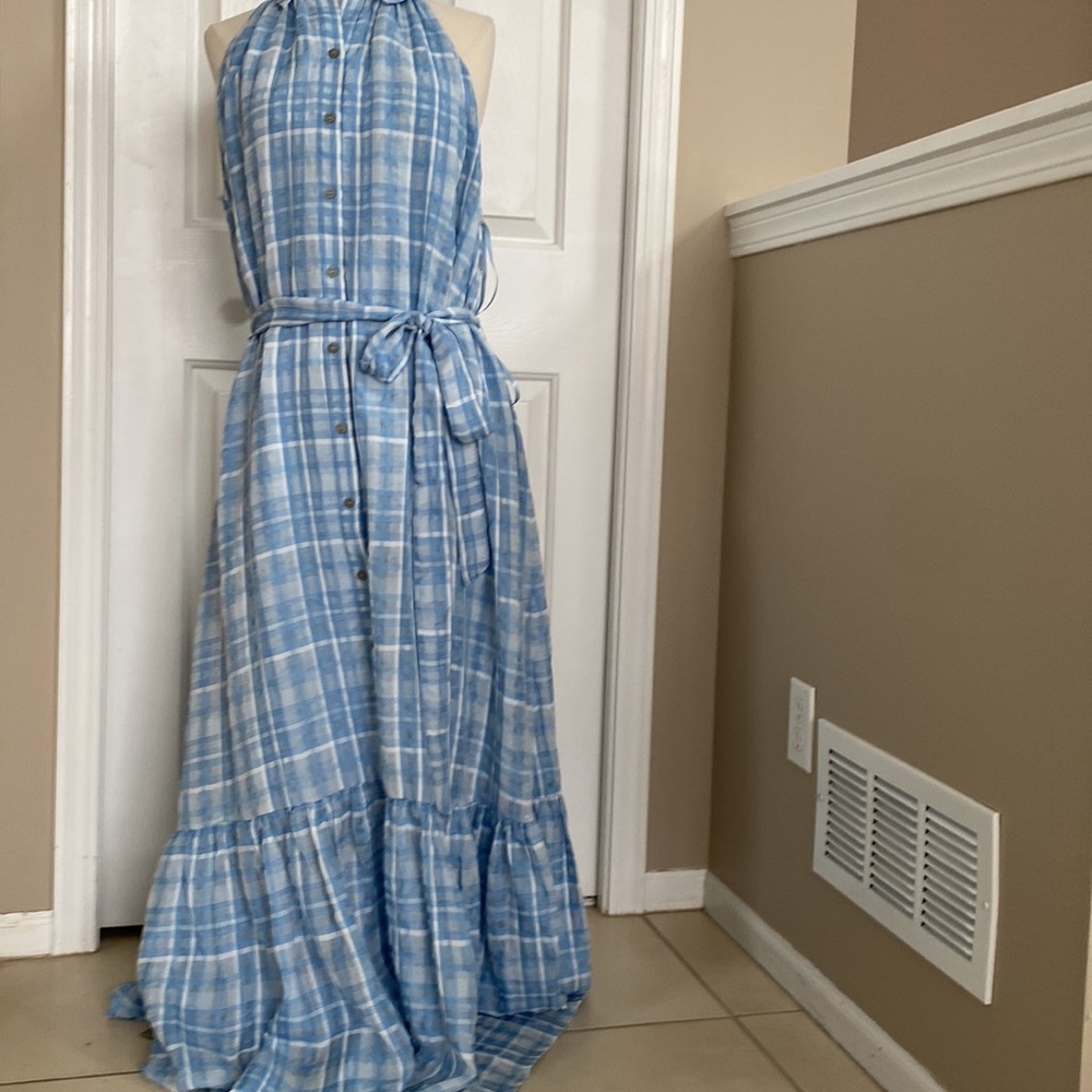 Antropologie blue gingham midi shirt dress size 2x plus Dorothy - Picture 5 of 15